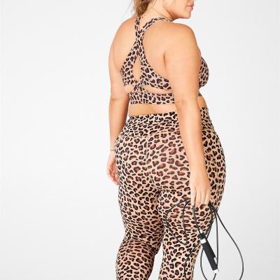 China Breathable Custom Private Label Wear Womens Active Logo Leopard Oversized Print Fitness Plus Size Activewear for sale