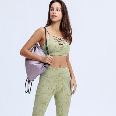 China 2021 Breathable New Arrive Wholesale Fashion Tie Dye Sports Bra Pants Active Set Sports Women Yoga Wear Set for sale