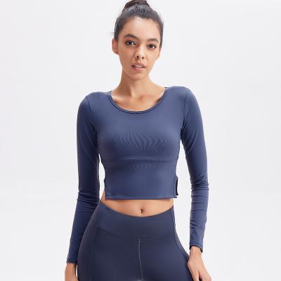 China Long Sleeve Antibacterial Crop Top Pain Yoga Gym Fitness Set Compression Fitness Wear T-shirt Running Sportswear For Women for sale