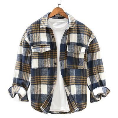 China Other fashion yellow large size loose lapel coat youth literary popular autumn and winter plaid top men for sale