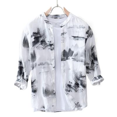 China New Design Summer Trend Anti-wrinkle Men's Casual Shirt Wholesale Natural Scenery Printed Shirt Short Sleeve Full Sense Printing for sale