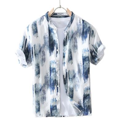 China wholesale Japanese Canvas Men's Summer Short Clothes Anti-Wrinkle Tie Dye Men's Sleeve Trend Canvas Shirt for sale