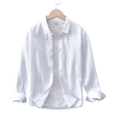 China Japanese Vintage Anti-Wrinkle Solid Color Cotton Canvas Shirt Men's Casual Long Sleeve Shirt Youth Coat Shirt for sale