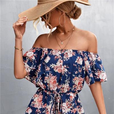 China Spring Summer Anti-Static High Quality Women Floral No Shoulder Comfortable Rompers Sets for sale