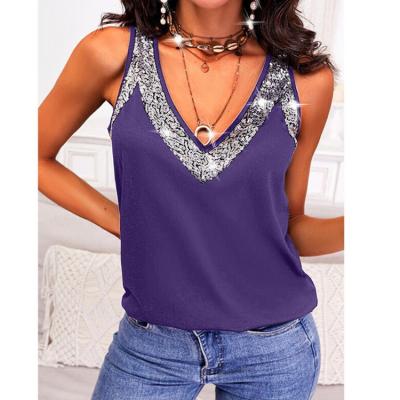 China Women's hot sexy deep V-neck sales anti-pilling loose vest with sequins formal occasions invest for sale