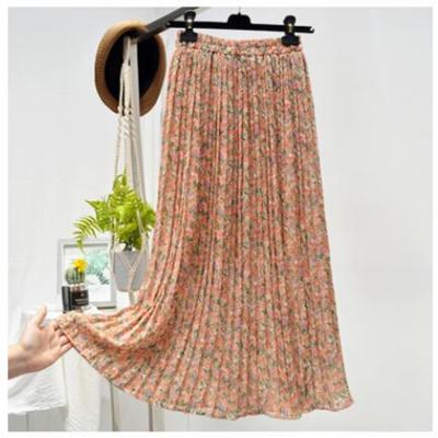 China Bud Maxi Skirt Fashion Design Women Summer Wholesale Breathable Long Floral Pleated Skirt for sale