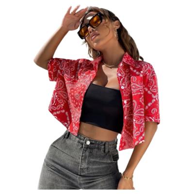 China Spring Summer Spring Cardigan Style Beach Shirt Chiffon Sleeve Women Ladies Floral Print Breathable Casual Short Top Blouse for sale