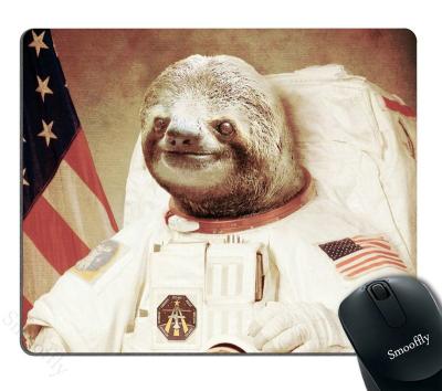 China Durable Custom Funny Sloth Dress As Astronaut Personality Mouse Pad Unique Design Non-slip Rubber Base Mousepad for sale