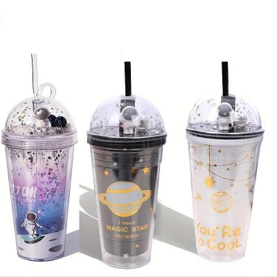 China Transparent Space Double Wall Viable Interstellar Roaming Plastic Water Cup For Kids for sale