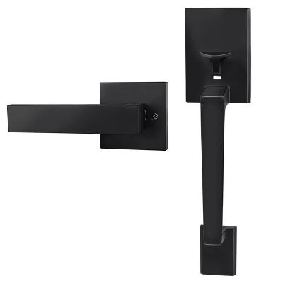 China Modern Matte Black Front Door Handle Set with Door Lever for Right and Left Handed Sided Doors for sale