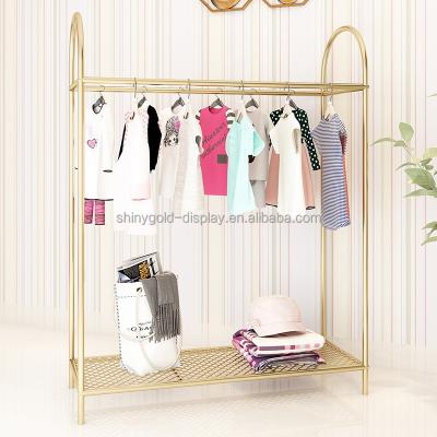 China Clothes Shop Stainless Steel Hanger 2 Tier Children Clothes Floor Standing Garment Rack Kids Clothing Display Rack For Shoe for sale