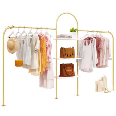 China Clothes Shop Boutique Clothing Display Racks Metal Wall Shelf Rack Wall Mounted Store for sale