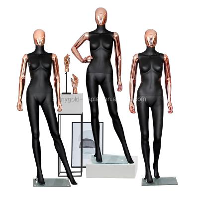 China For Lady Female Mannequins Gold Black Fiberglass Full-Body Display Women Mannequins Female Dressing Finder With Stand for sale