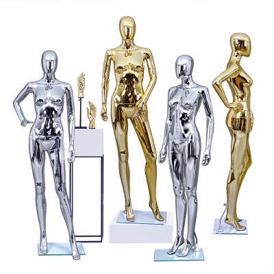 China For Clothing Display Shop Female Shinny Gold Chrome Mannequin Display Full Body Fiberglass Mannequins Clothing Store Silver Gold Women for sale