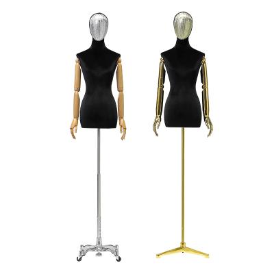 China For Clothing Display Fashion Chrome Face Half Body Mannequins Torso Clothes Show Display Half Female Velvet Mannequins for sale