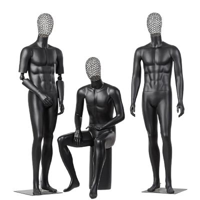 China For Men With Hollow Full Body Model Fashion Fiberglass Suit Jacket Shop Display Black Male Muscle Mannequin Body Display Full Head for sale