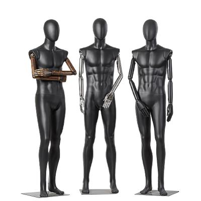 China For Popular Clothing Display Fiberglass Man Standing Black Full Body Mannequin Display Store Jacket Suit With Wooden Arm for sale