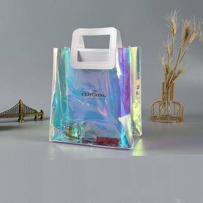 China Colored Clear PVC Tote Reusable Reusable Shopping Bag Eco-Friendly Iridescent Bag Custom Fashion Tote Gift Boutique Color for sale