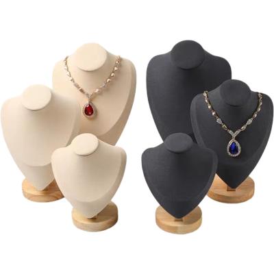 China Wholesale Reusable Luxury High End Solid Wooden Necklace Display Rack Velvet Bust Pendant Jewelry Display Props for sale