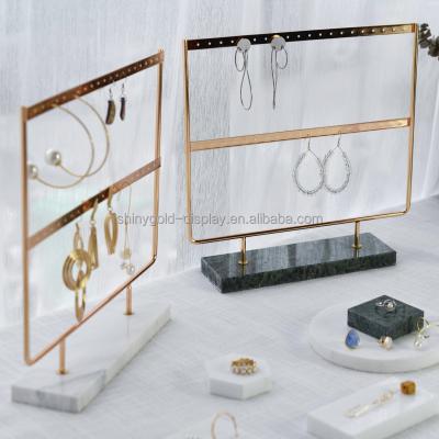 China 2 Layers Reusable Earrings Display Stands Jewelry Earring Organizer Holder Desktop Earring Marble Base Display Rack for sale