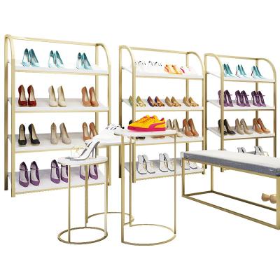 China Stores shopping interior design handbag display rack four layers gold shoe display stand shoe display rack for store for sale