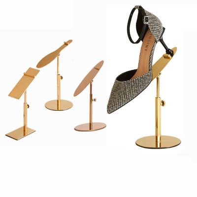 China Clothes Shop Stainless Steel Adjustable Gold Modern Simple Women Single Pairs Shoes Display Stand Metal Shoe Racks for sale