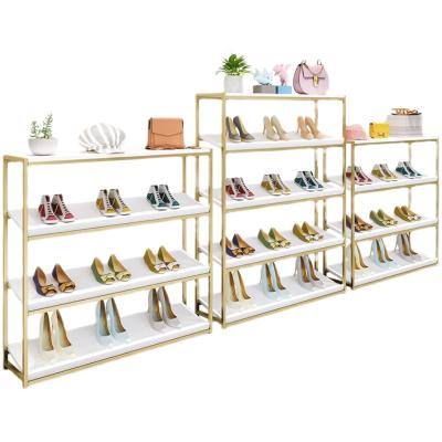 China Gold Women's Clothing Store Bag Rack Multi-Layer Shop Display Rack Shelves Shoe Display Rack for sale