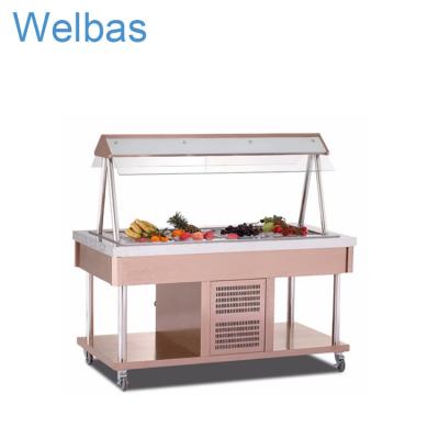 China Single-temperature Wooden Guangzhou Buffet Showcase Refrigerator Counter Refrigeration Salad Counter Display for sale