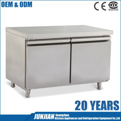 China Stainless Steel Or Glass Commercial Kitchen 2 Door Cleanliness Worktable Freezer for sale