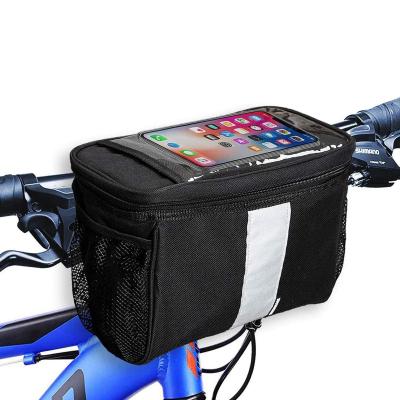 China Bicycle Bag Bike Basket with Mesh Pocket Cold Touchable Front Bag and Phone Insulation Warm Reflective Strap Transparent Bicycle for sale