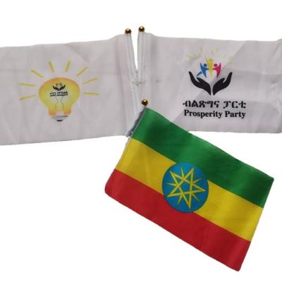 China Health Care Institute Ethiopian National Campaign Custom Ethiopian National Promotion Hand Prosperity Flags Sublimation Hand Waving Flag for sale