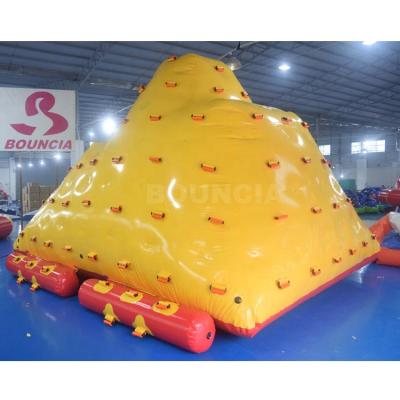 China 0.9mm PVC Tarpaulin Yellow Color Iceberg Inflatable Water Toy / Floating Climbing Wall For Water Park for sale