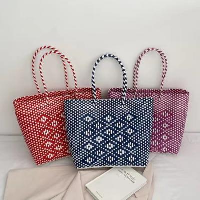 China Other SY Manufacturers PP Woven Basket Plastic Handbag Hot Selling Colorful Branded Plastic Beach Shopping Bag For Girls for sale