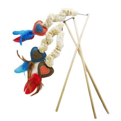 China Wooden Cat Viable Puzzle Toy Pet Stick With Polyester Material And Feather Cat Funny Toy for sale