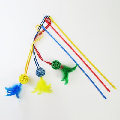 China Plastic Cat Viable Puzzle Toy Pet Stick With Polyester Material And Rattan Ball Cat Toy for sale