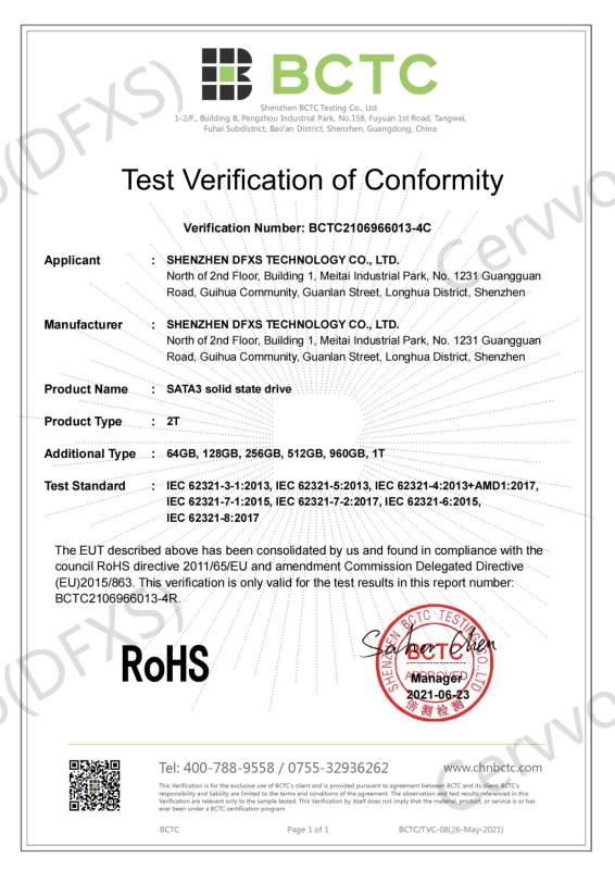 RoHS for SATA3 Solid State Drive - TURING TECHNOLOGY LIMITED