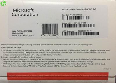 China Windows 10 Pro OEM Product Key And COA License Sticker 32bit / 64 Bit For PC Laptop Tablet for sale