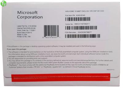 China Microsoft Windows 10 Home / Pro OEM 64 Bit Package Software DVD + COA License for sale