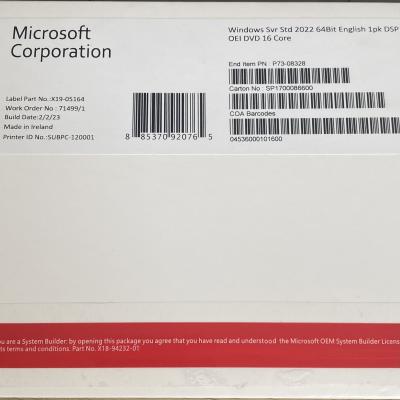 China MS Software Windows Server 2022 Standard English Sealed DVD Pack Online Activation for sale