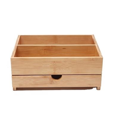 China New Eco-friendly Multifunctional Bamboo Desktop Organizer Storage With Drawer Desk Bamboo Organizer LG-CC062 for sale