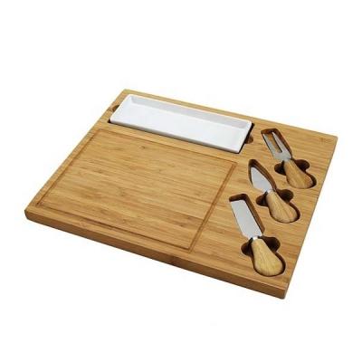 China Sustainable High Quality Bamboo Cheese Board and Board Serving Knife Set with 3 Cheese Knives LG-CC037 for sale