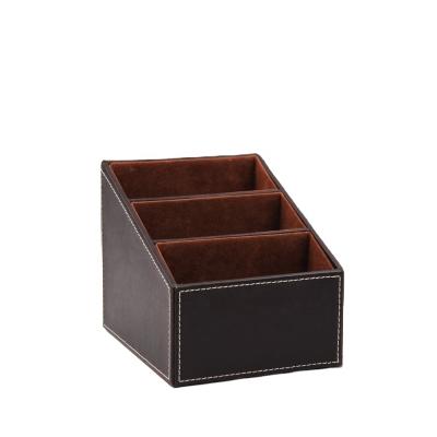 China Morden 3 Slot Compartments PU Storage Leather Office Desk Remote Control Holder Desk Organizer LG8106 for sale