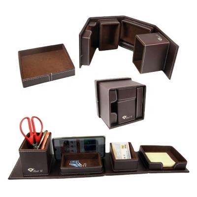 China Handmade Multifunctional Leather Organizer PU Desk Foldable Desktop Organizer with Lid LG-B077B for sale