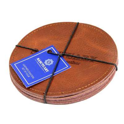 China Dark Brown Sustainable Round Genuine Leather Coaster 4-Pack LG-D036 for sale