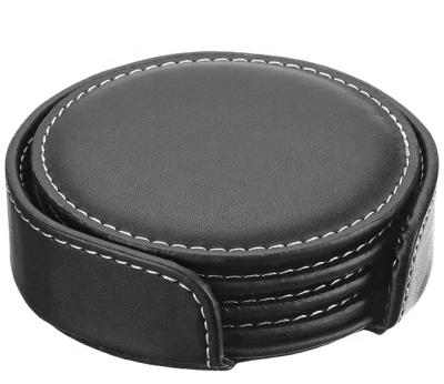 China LG-D012 Household Automotive Black Leather Round Beer Mug Coaster for sale