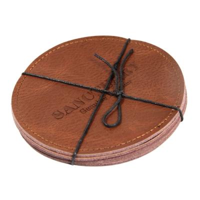 China Viable Good Quality Handmade Genuine Leather Place Mat Set Coaster 4 Pieces For Beverage LG-D036 for sale