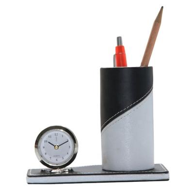 China Compatiable with Hot Selling Multi-Function Leather Pen Holder With Clock Desktop iPad Organizer LG-B019 Amazon for sale