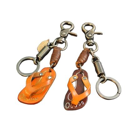 China Retro Metal Spring Mini Sandal Shoe Leather Flip Flops Luxury Sublimatable Slipper Key Chain for sale