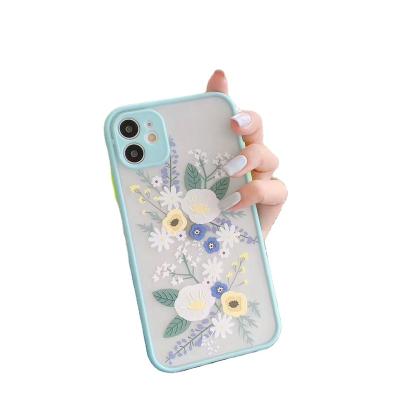 China Clear Frosted Floral Woman Girls Shockproof Luxury Flower Back PC Phone Case Purple and TPU Soft Lavender for sale