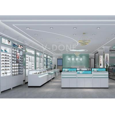 China Professional optical shop display eyewear sunglasses showcase wooden glass display rack with optical shop design layout for sale